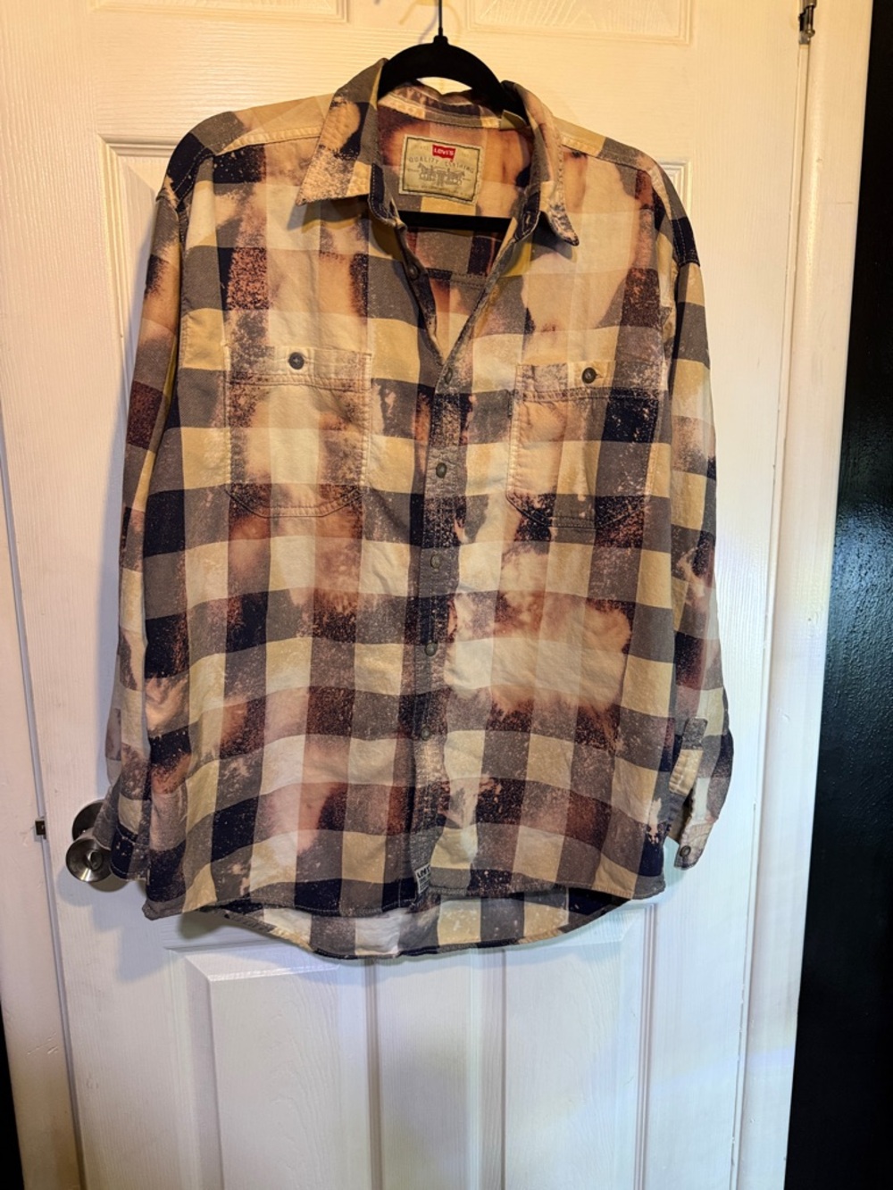 Levi's Navy, Cream & Brown Plaid Henley-Style Button Shirt